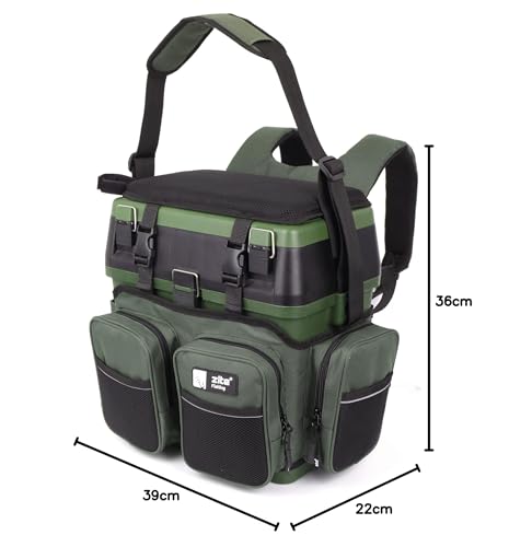 Zite Fishing [Multi Angelkoffer-Rucksack & Sitz-Kiepe in 1] Angeltasche inklusive 4x Tackle-Angelbox für Angelzubehör im Deckel, Angeltasche