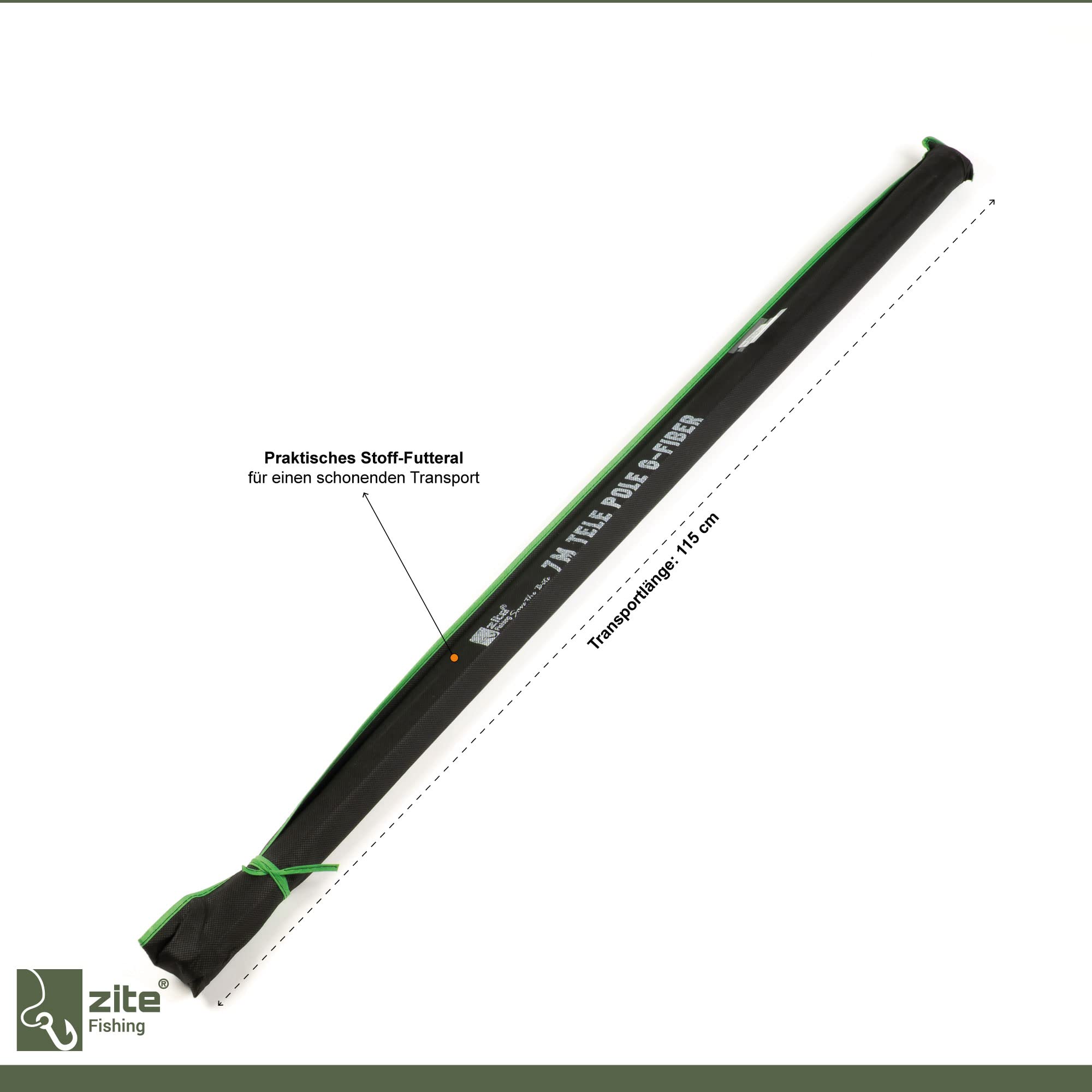 Zite Fishing Stipprute 7 m – Teleskoprute Stippe Glasfaser mit Spitzenring – Basic Teleskoprute zum Stippangeln mit Stoff-Futteral