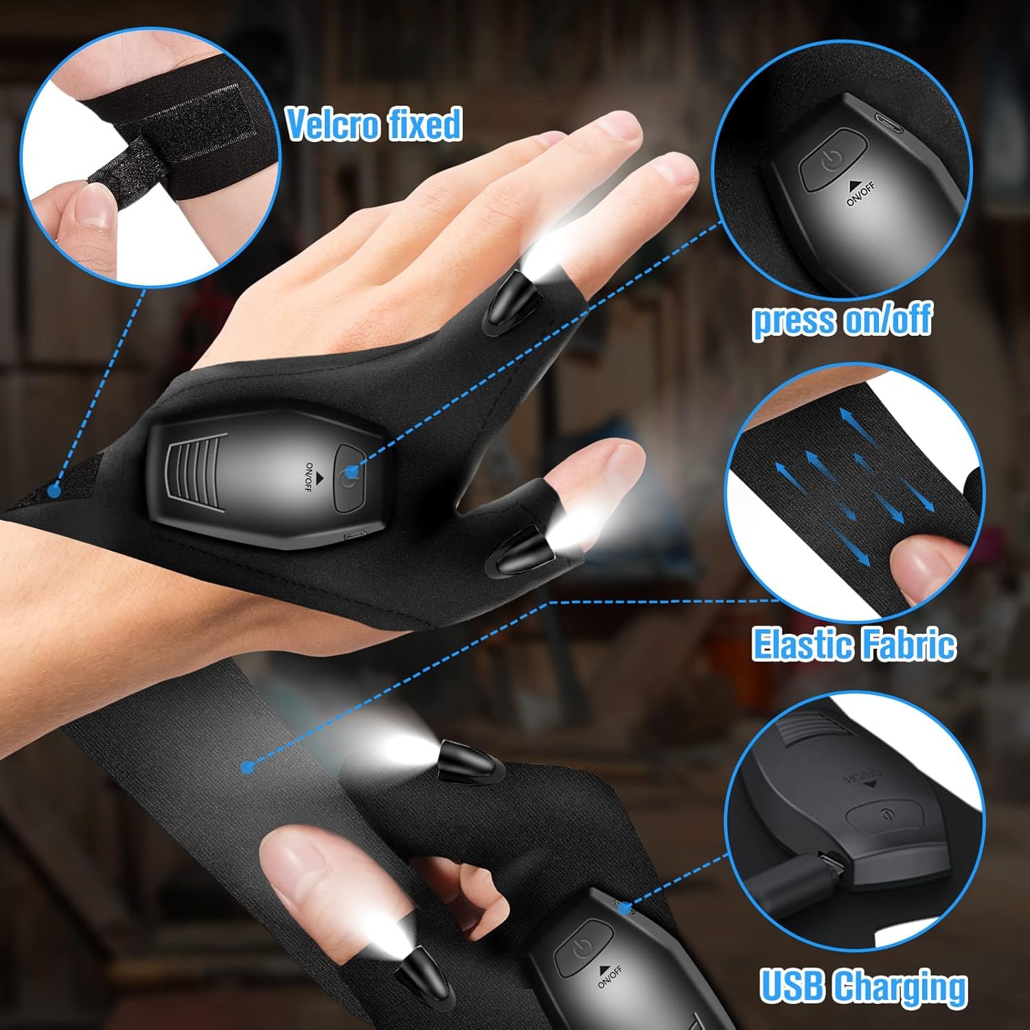Hinshark Geschenke für Männer, Handschuhe mit Licht Angelzubehör, Männergeschenke, Geburtstagsgeschenk Gadgets für Männer Geschenke für Papa