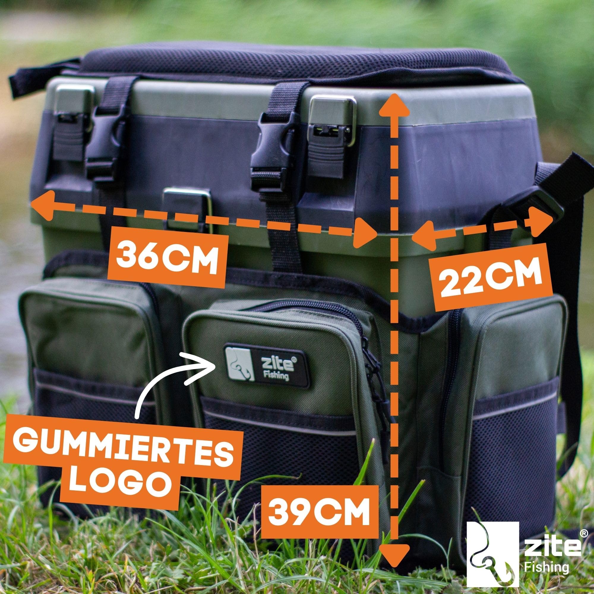 Zite Fishing [Multi Angelkoffer-Rucksack & Sitz-Kiepe in 1] Angeltasche inklusive 4x Tackle-Angelbox für Angelzubehör im Deckel, Angeltasche