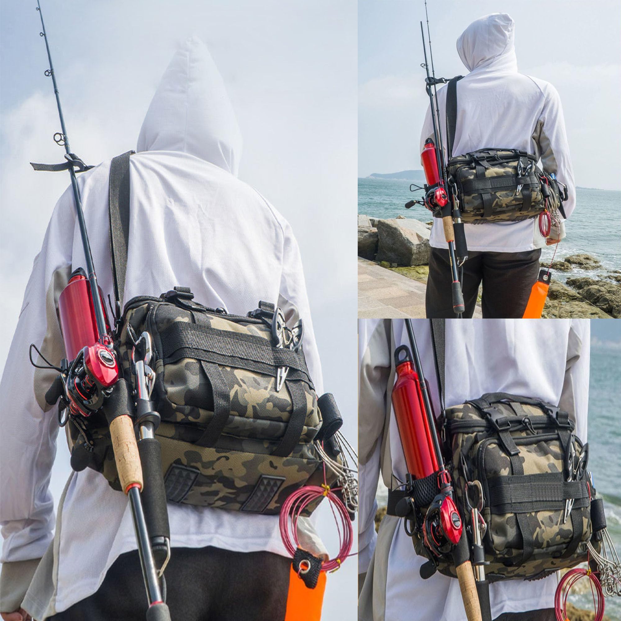 YUEMING Angeltasche, Fishing Angeltasche, Angelkoffer Forellen-Tasche Angeln mit gepolstertem Schultergurt und Tragegriffe Anglertasche