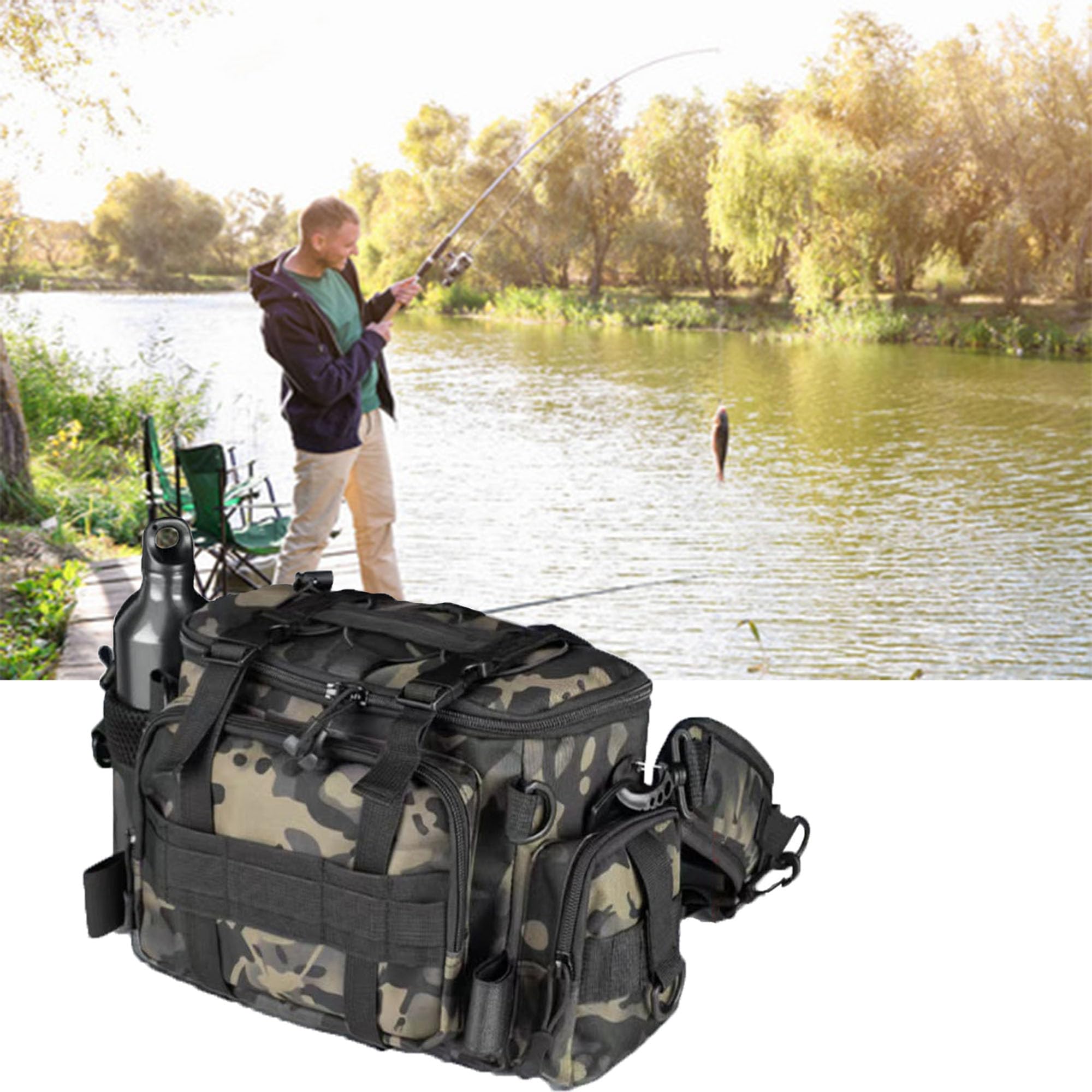 YUEMING Angeltasche, Fishing Angeltasche, Angelkoffer Forellen-Tasche Angeln mit gepolstertem Schultergurt und Tragegriffe Anglertasche