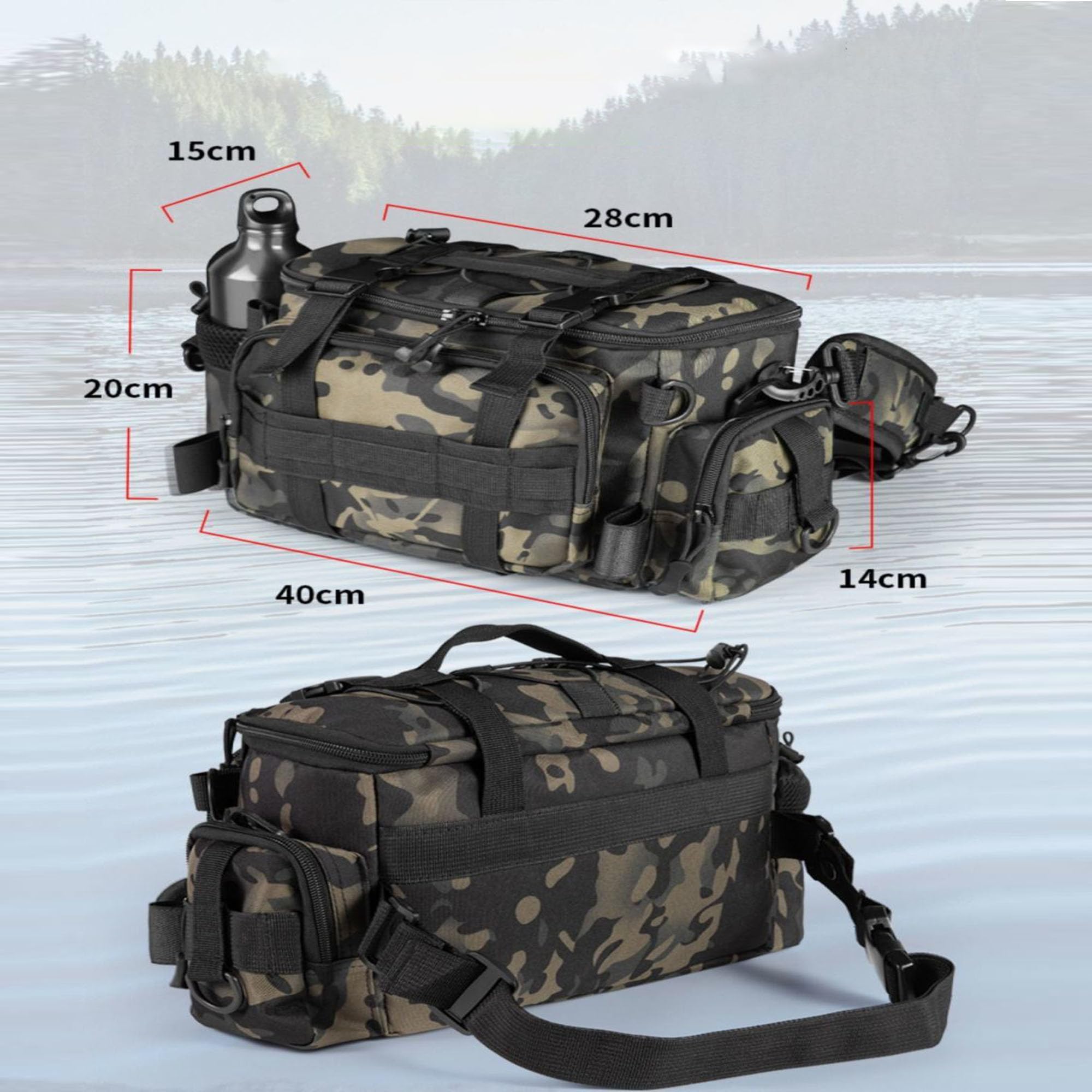 YUEMING Angeltasche, Fishing Angeltasche, Angelkoffer Forellen-Tasche Angeln mit gepolstertem Schultergurt und Tragegriffe Anglertasche