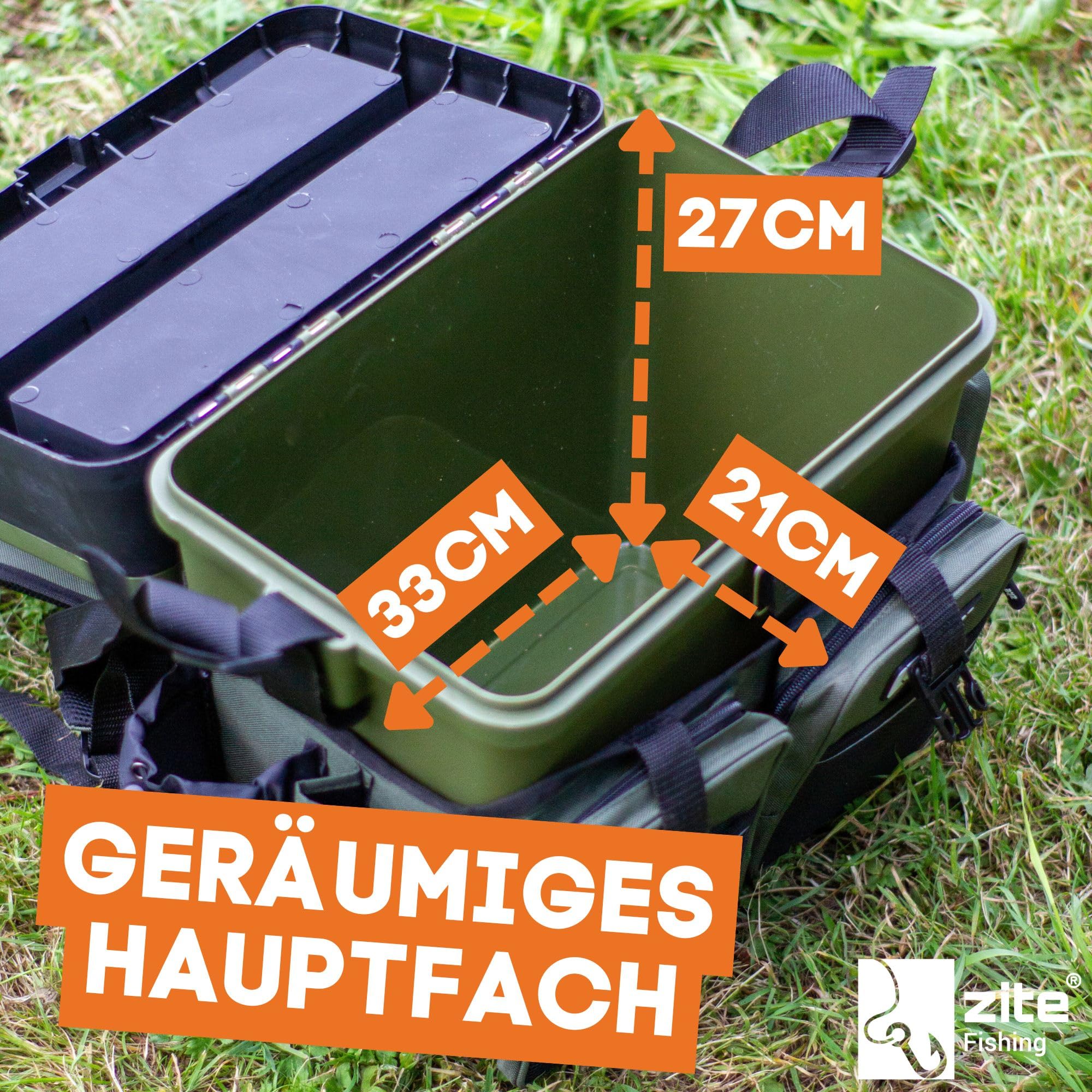 Zite Fishing [Multi Angelkoffer-Rucksack & Sitz-Kiepe in 1] Angeltasche inklusive 4x Tackle-Angelbox für Angelzubehör im Deckel, Angeltasche