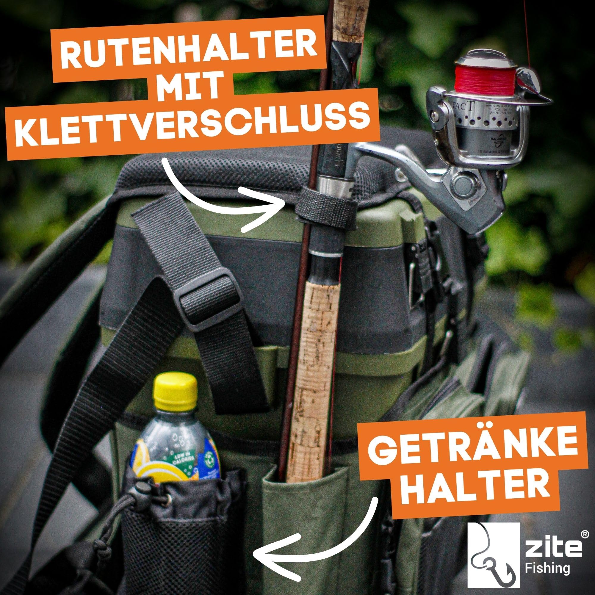 Zite Fishing [Multi Angelkoffer-Rucksack & Sitz-Kiepe in 1] Angeltasche inklusive 4x Tackle-Angelbox für Angelzubehör im Deckel, Angeltasche